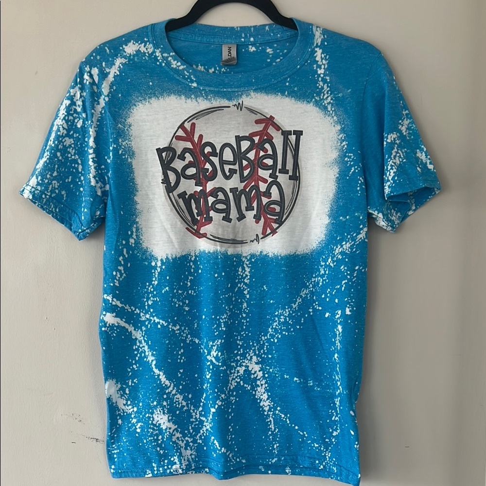 Baseball Mama Blue Bleach T-Shirt S
